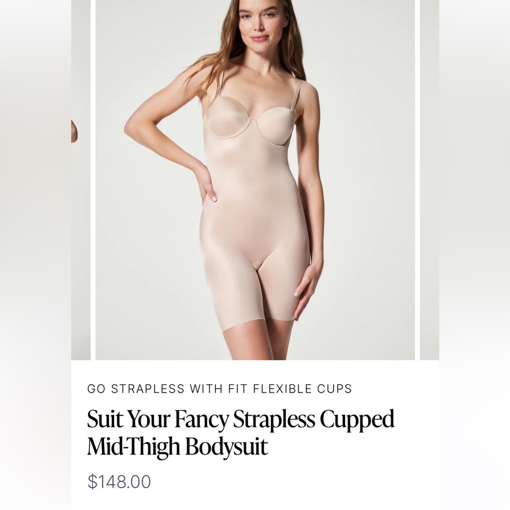 Spanx “Suit Your Fancy Strapless Cupped Mid-Thigh Bodysuit”- Size XL